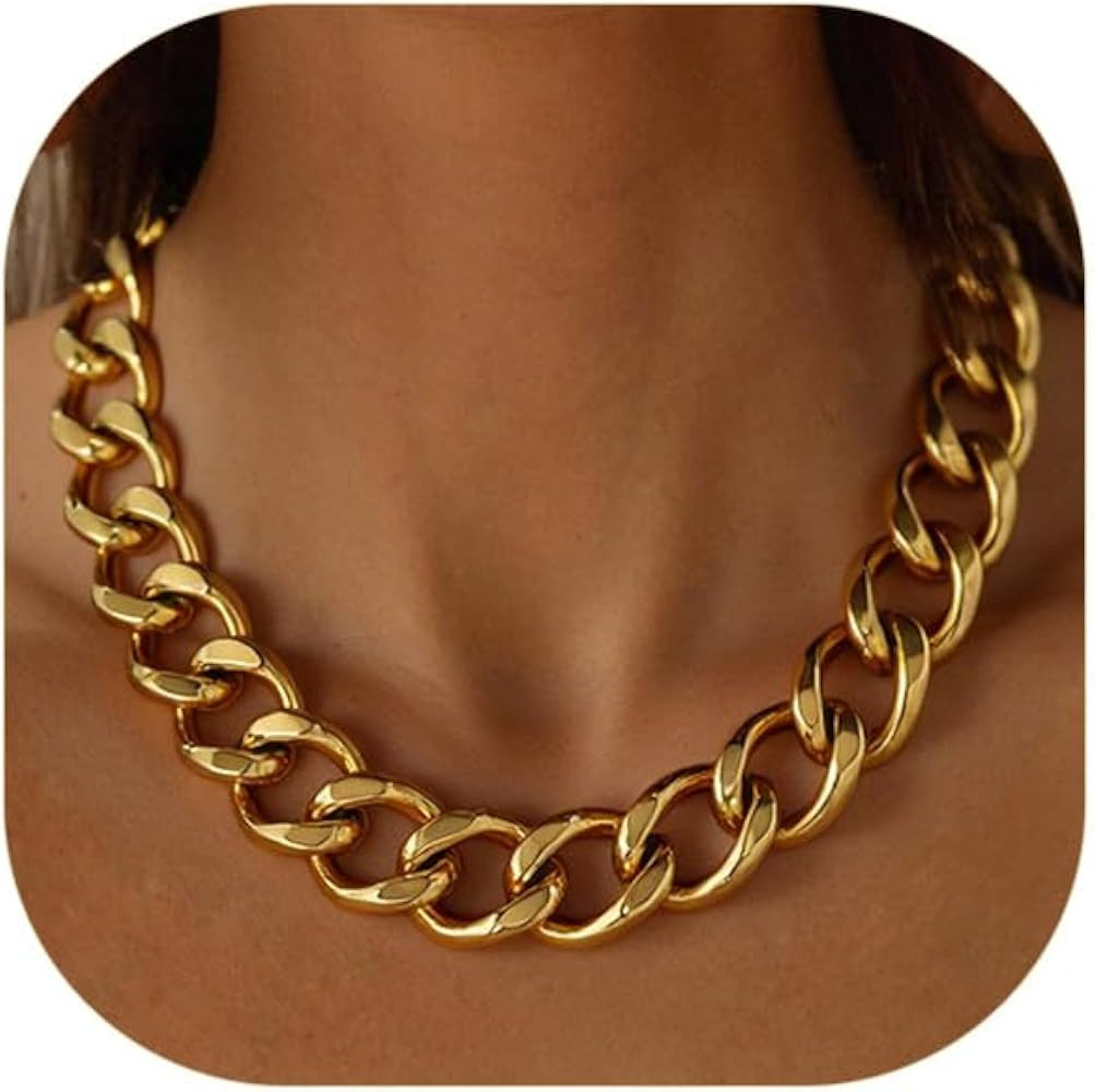 ChainsPro Cuban Link Chain for Women,Stainless Steel Chunky Necklace Silver/Gold Plated Thick Cha... | Amazon (US)