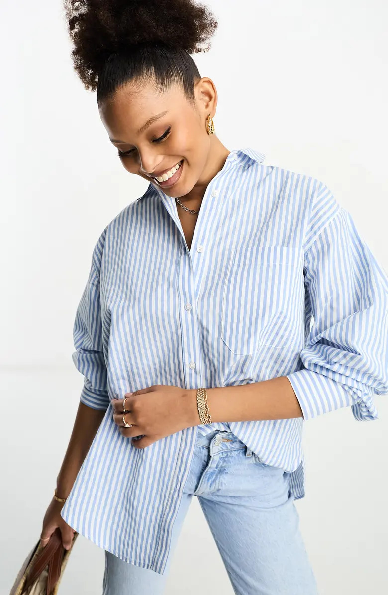 Oversize Stripe Cotton Button-Up Shirt | Nordstrom