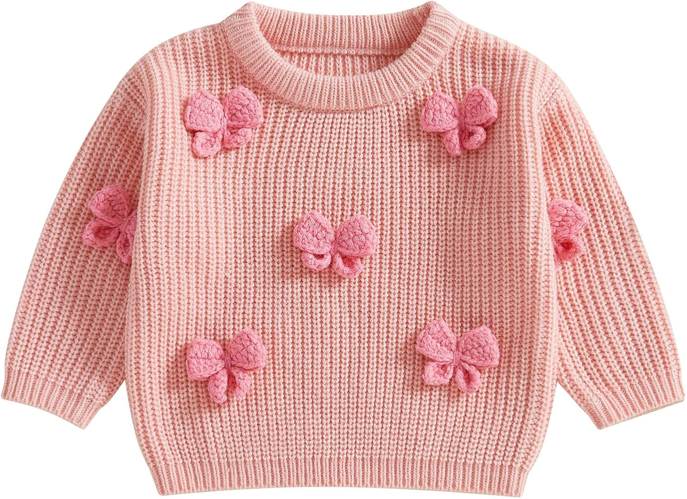 Toddler Baby Girl Sweater Bow Embroidery Warm Knitted Long Sleeves Pullover Infant Sweatshirt for... | Amazon (US)