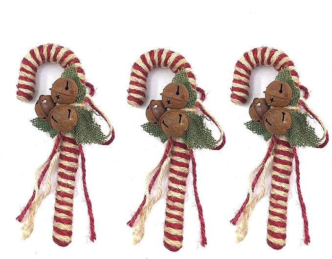 Ruth + Wilde Farmhouse Christmas Burlap Candy Cane Ornaments, Set of 3-7 Inches, Red Striped | Amazon (US)