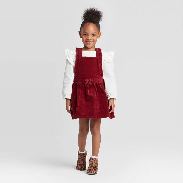 Toddler Girls' 2pc Eyelet Top and Corduroy Skirtall Set - Cat & Jack™ Maroon | Target