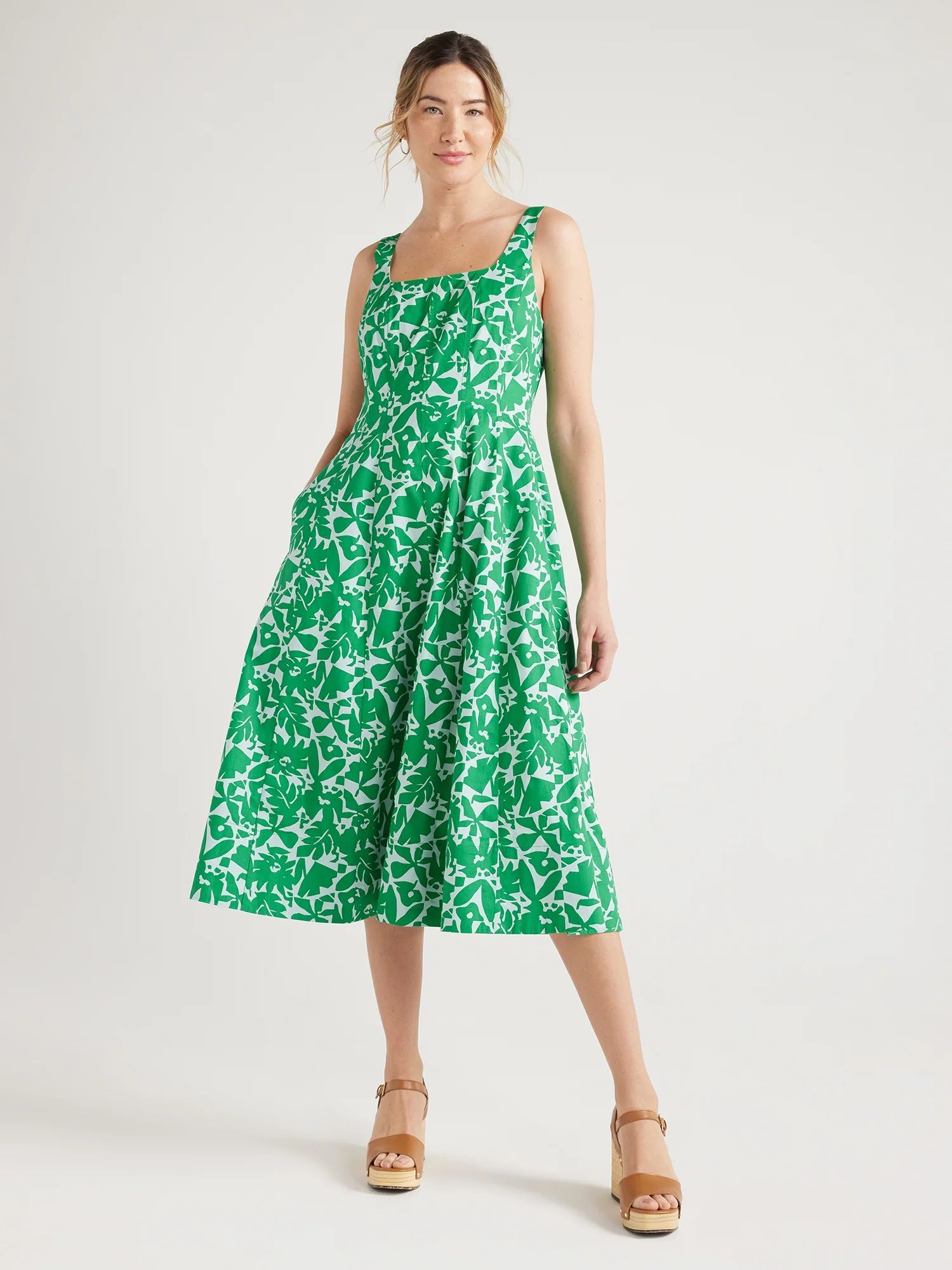 Free Assembly Women’s Cotton Square Neck Sleeveless Dress, Sizes XS-XXL - Walmart.com | Walmart (US)