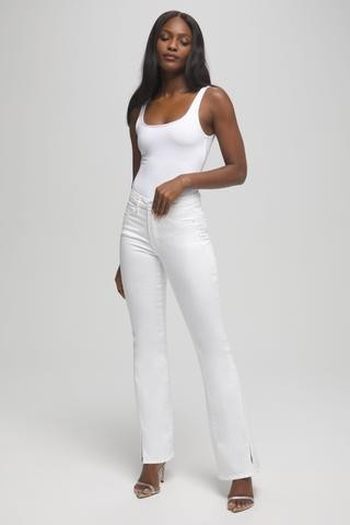 Good Flare Twisted Slit White001 Flared Ripped Jeans, Size 00 | Good American