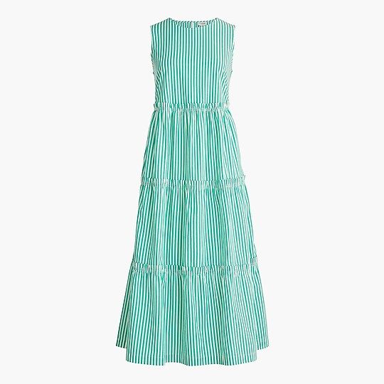 Sleeveless striped tiered midi dress | J.Crew Factory