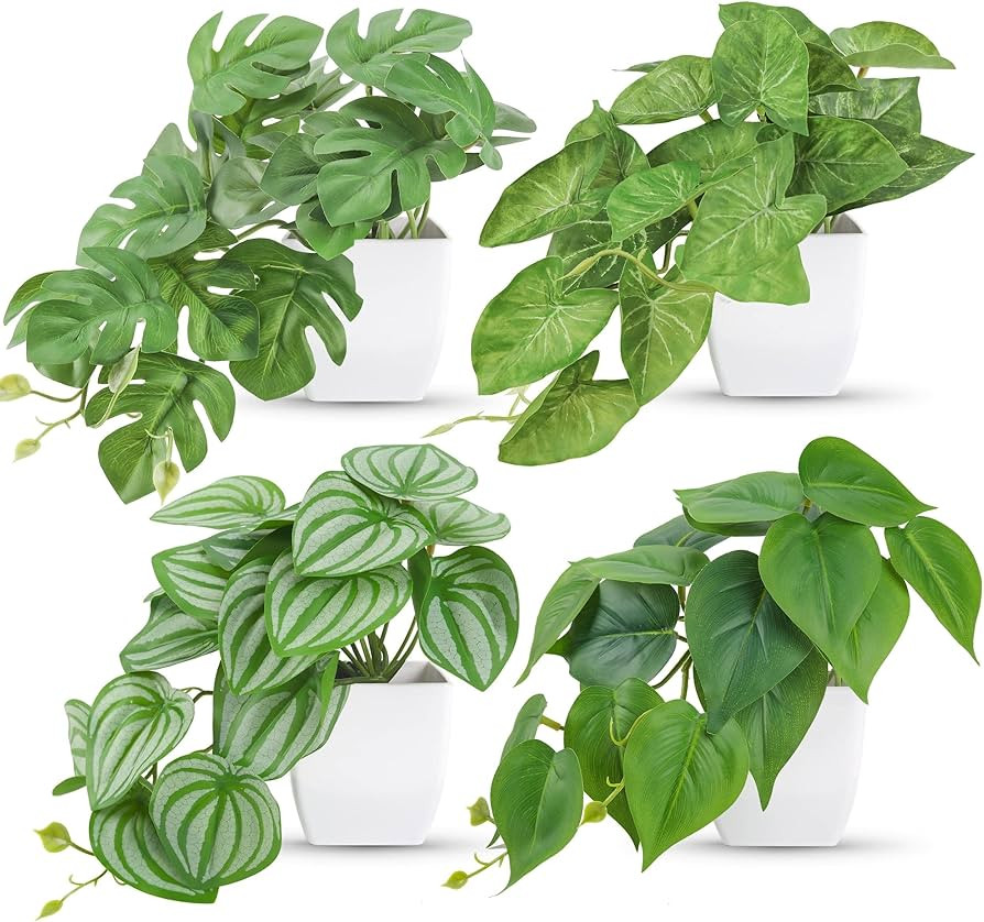 Der Rose 4Pcs Small Fake Plants Artificial Mini Faux Plants for Bathroom Office Desk Shelf Table ... | Amazon (US)