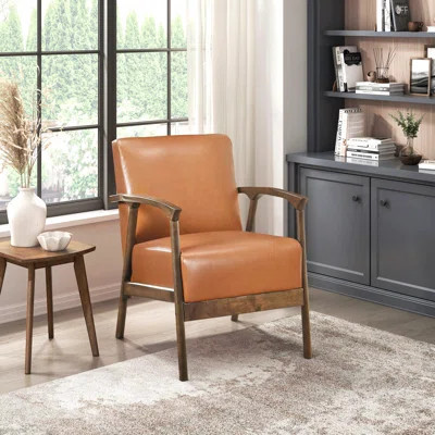 Decorative Chair - Brown Faux Leather Upholstered Seat Cushion Solid Rubberwood For Cozy Living Rooms Frame Living Room Furniture | Wayfair North America