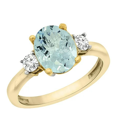 14K Yellow Gold Natural Aquamarine Engagement Ring Oval 10x8 mm, size 5 | Walmart (US)