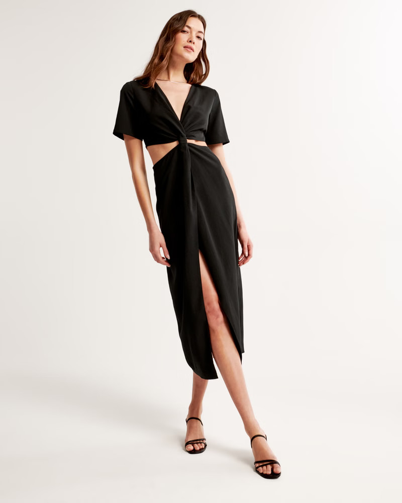 Women's Knotted Cutout Midi Dress | Women's New Arrivals | Abercrombie.com | Abercrombie & Fitch (US)