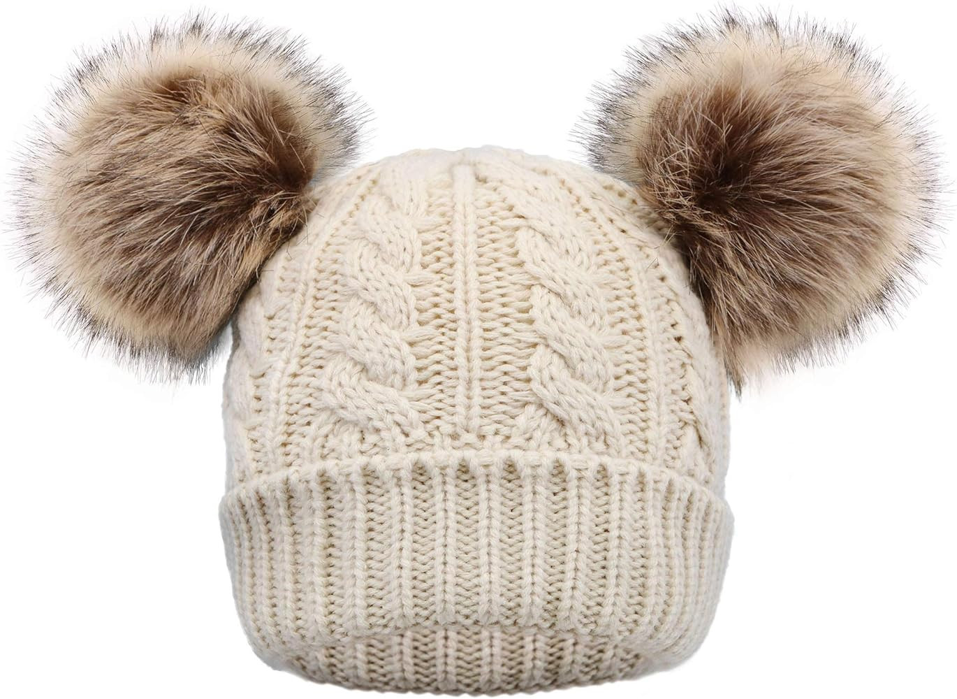 Women Winter Cable Knit Fleece Lined Warm Pom Pom Beanie Hat | Amazon (US)