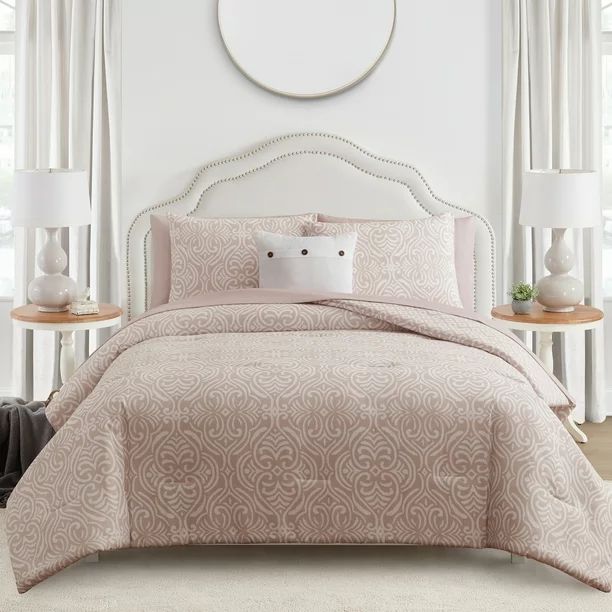 My Texas House 8-Piece Celeste Bed in a Bag Set Rose Smoke Damask, Queen with Sheets, Pillowcases... | Walmart (US)