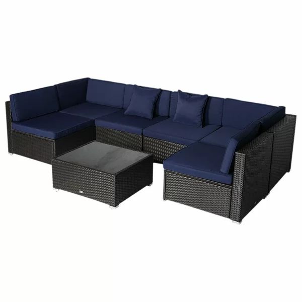 Merton 7 Piece Rattan Sectional Seating Group with Cushions | Wayfair North America