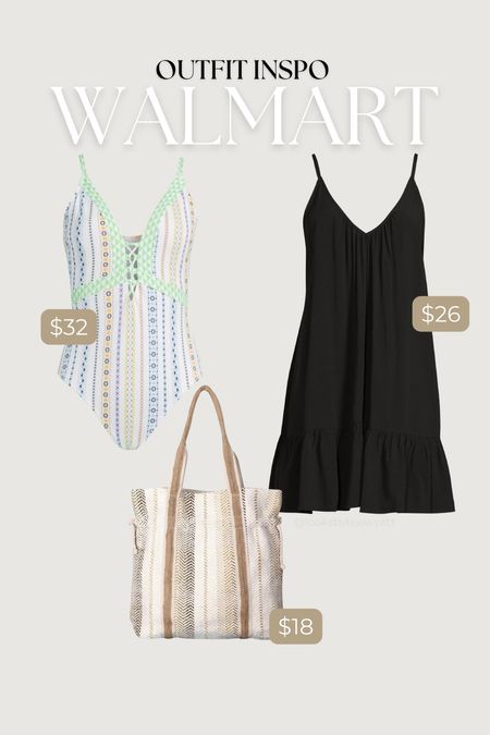 Swim and cover up beach OOTD inspo from Walmart 