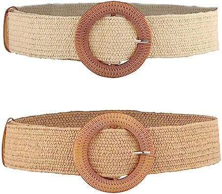 2pcs Braided Waist Belts for Dresses Women, Straw Elastic Waist Belts Summer Beach Dress Belts La... | Amazon (CA)