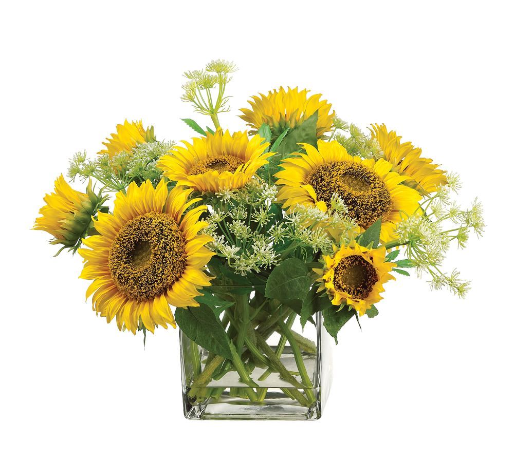 Faux Sunflowers In Square Vase | Pottery Barn (US)