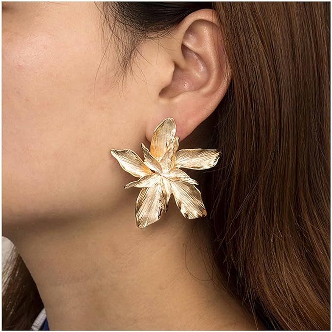 Cimenexe Vintage Flower Stud Earrings Metal Flower Earrings Gold Large Flower Earrings Punk Exagg... | Amazon (DE)