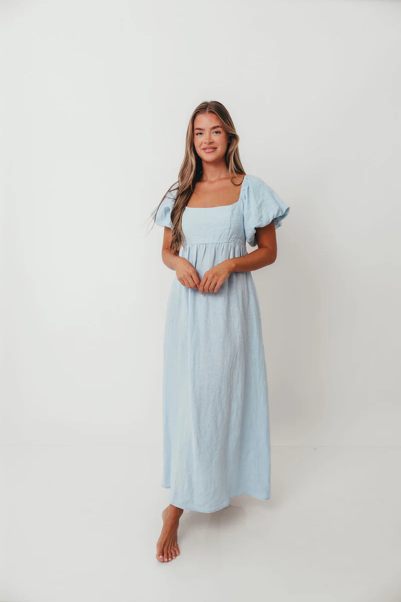 Candace Linen Maxi Dress in Light Blue - Bump Friendly | Worth Collective