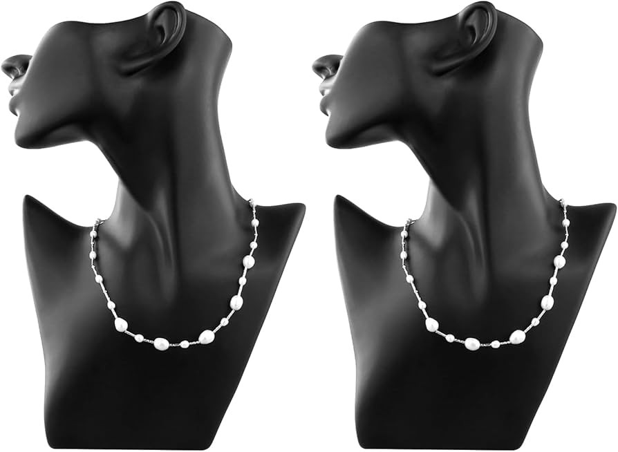 QWORK Black Jewelry Display Necklace Bust Mannequin Stand - Glossy Ebony Style Resin, Earring Jew... | Amazon (US)