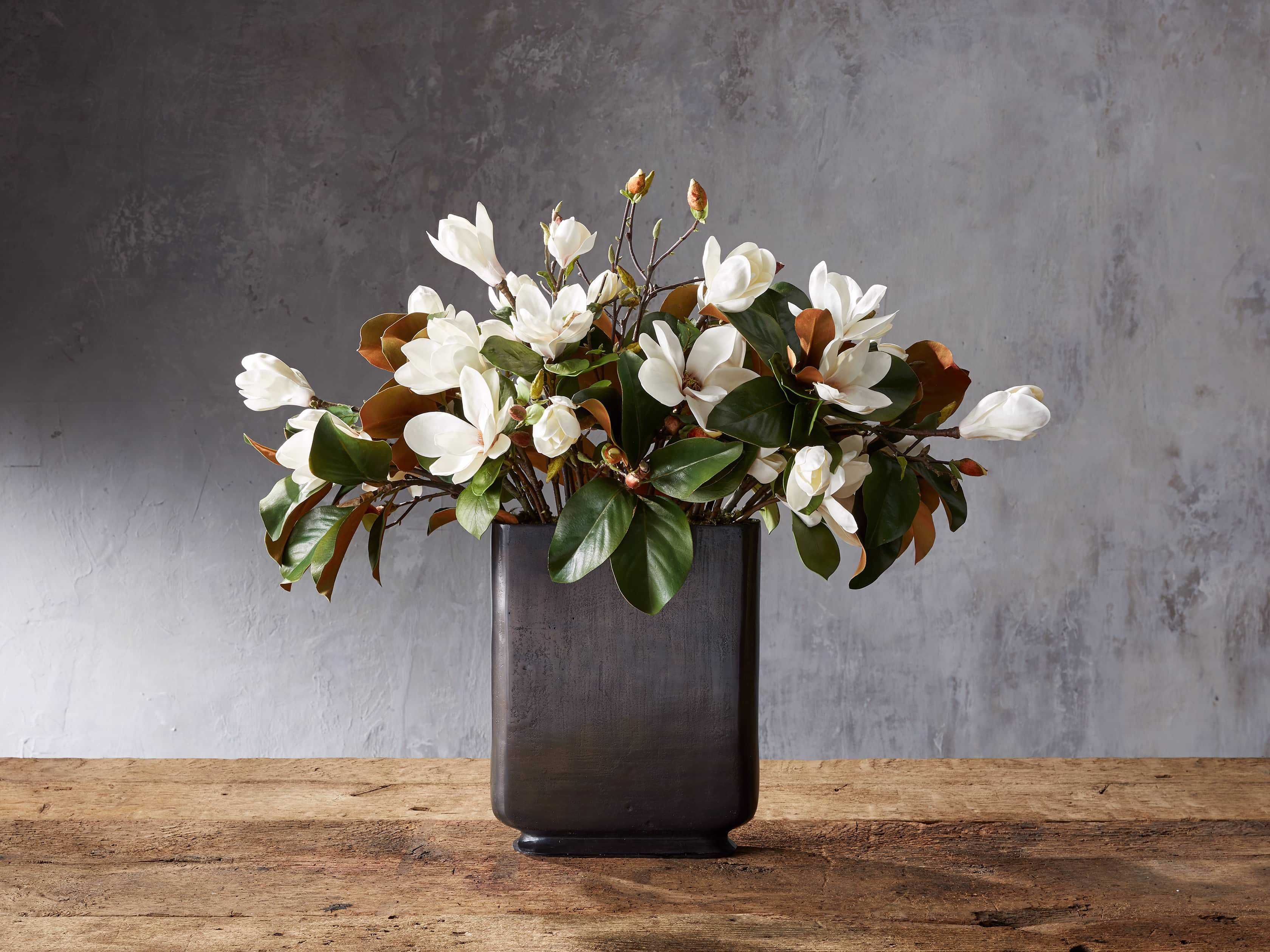 Faux Magnolia in Tall Bronze Vase | Arhaus