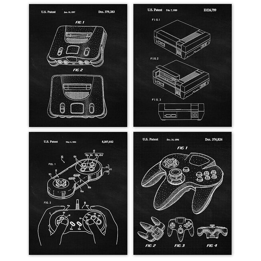Vintage Video Games Console Controller Patent Prints, 4 (8x10) Unframed Photos, Wall Art Decor Gi... | Amazon (US)