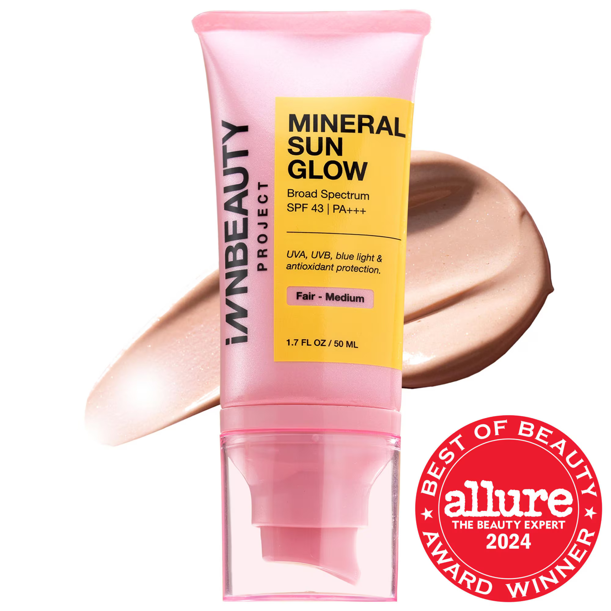 INNBEAUTY Project Mineral Sun Glow Broad Spectrum Sunscreen SPF 43 PA +++ with Peptides and Vitamin C Fair-Medium 1.7 oz | Sephora (US)