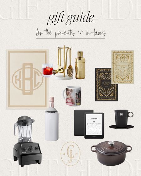 Cella Jane gift guide for the parents and in-laws. Personalized blanket, wine chiller, bar set, grandparent journals, picture mug, kindle e-reader, coffee cup, blender, Dutch oven. 

#LTKstyletip #LTKHoliday