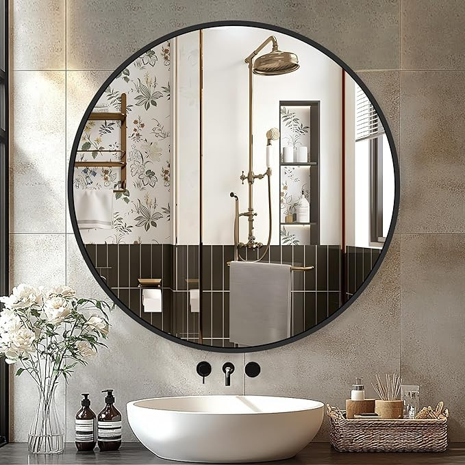 Black Frame Mirror, Bathroom Mirrors for Wall,26'' Round Circle Mirror for Entryway Bedroom Vanit... | Amazon (US)