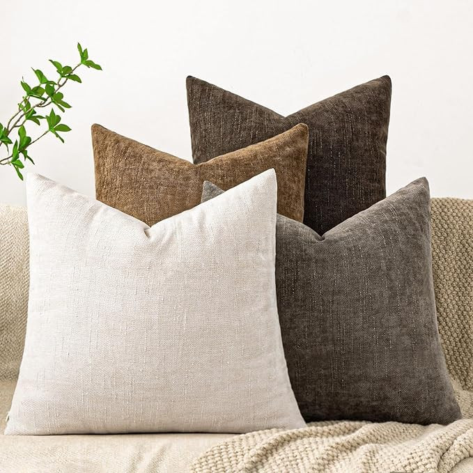 Set of 4 Soft Textured Decorative Throw Pillow Covers 16x16 Inch Cozy Farmhouse Cushion Cover Squ... | Amazon (US)