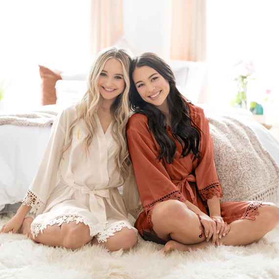 Silky Chunky Lace Robe  Bridesmaid Robes  Bridal Robe  - Etsy | Etsy (US)