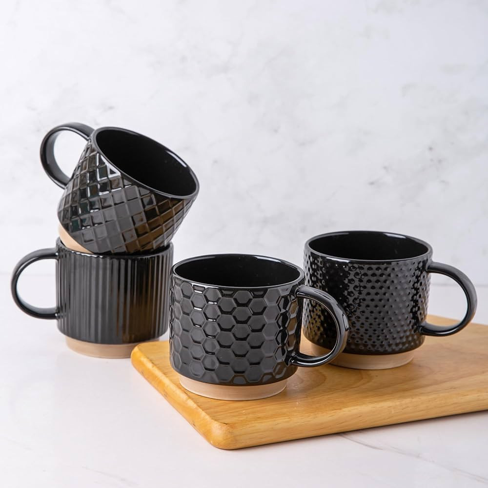 GBHOME 12OZ Stackable Coffee Mugs, Ceramic Coffee Mugs with Texture Patterns for Man,Woman,Dad,Mo... | Amazon (US)