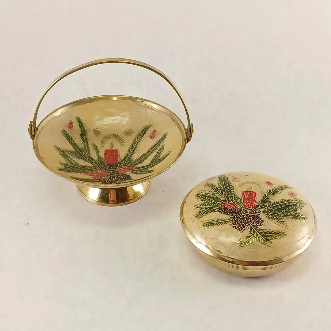 Vintage Enamel Brass Christmas Handled Bowl and Lidded Box India - Etsy | Etsy (US)