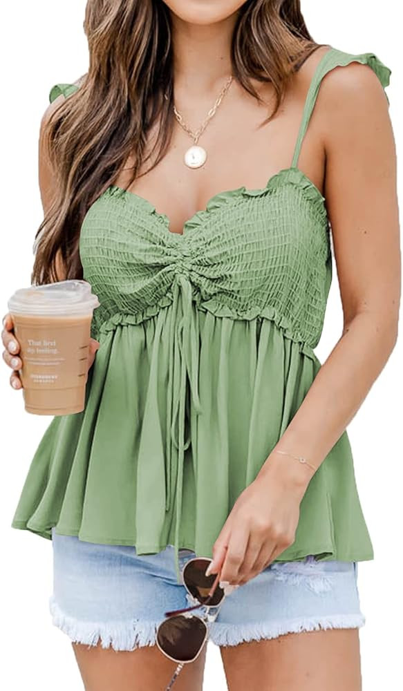 Poetsky Summer Tank Tops for Women Cute Sweetheart Neckline Shirts Smocked Peplum Babydoll Camiso... | Amazon (US)