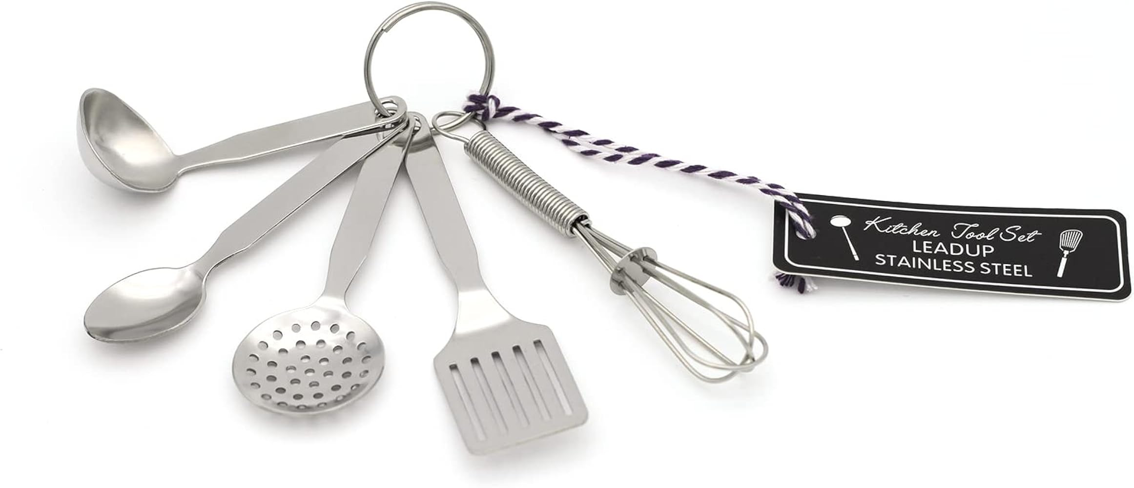 Mini Stainless Steel Kitchen Tool Set with Keychain(3.5"),Set of 5,Includes Whisk, Spatula, Spoon... | Amazon (US)