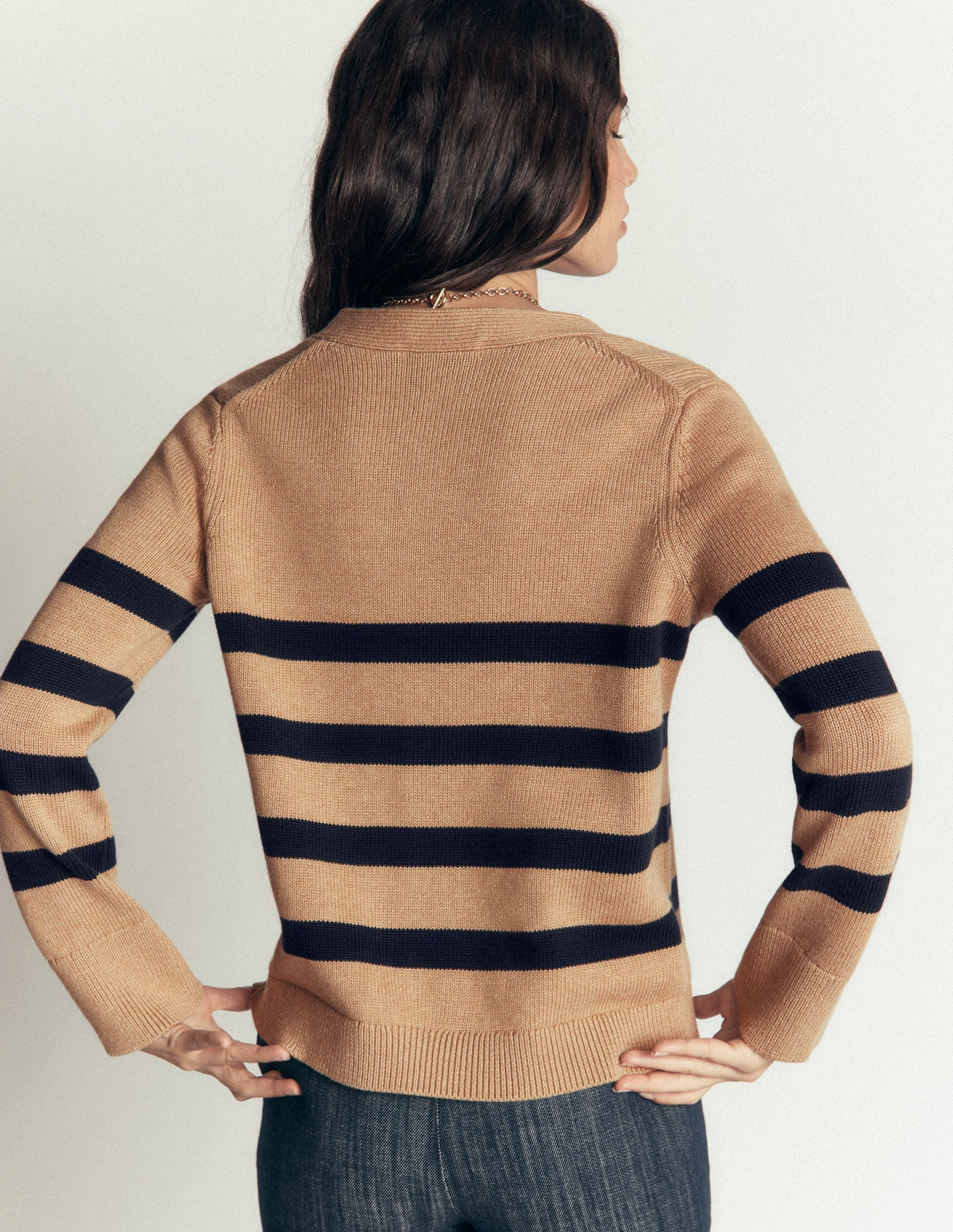 Lucy Relaxed Cotton Cardigan-Camel Melange, Stripe | Boden (US)