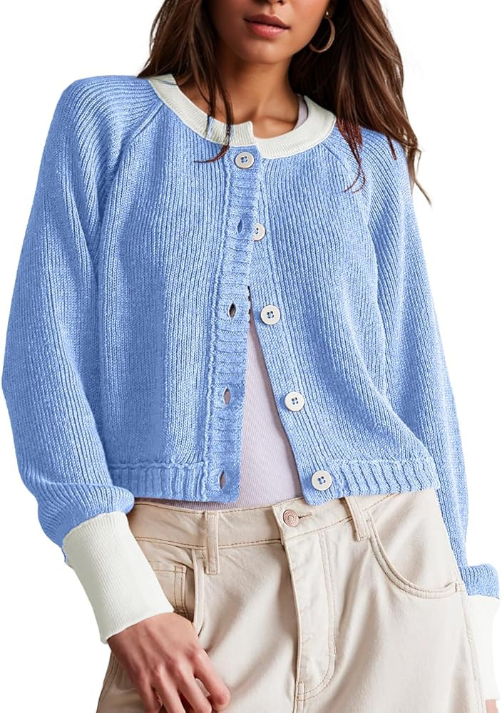 UNCLECAT Women's Cropped Cardigan Sweaters Fall Long Sleeve Open Front Cardigans Button Down Colo... | Amazon (US)