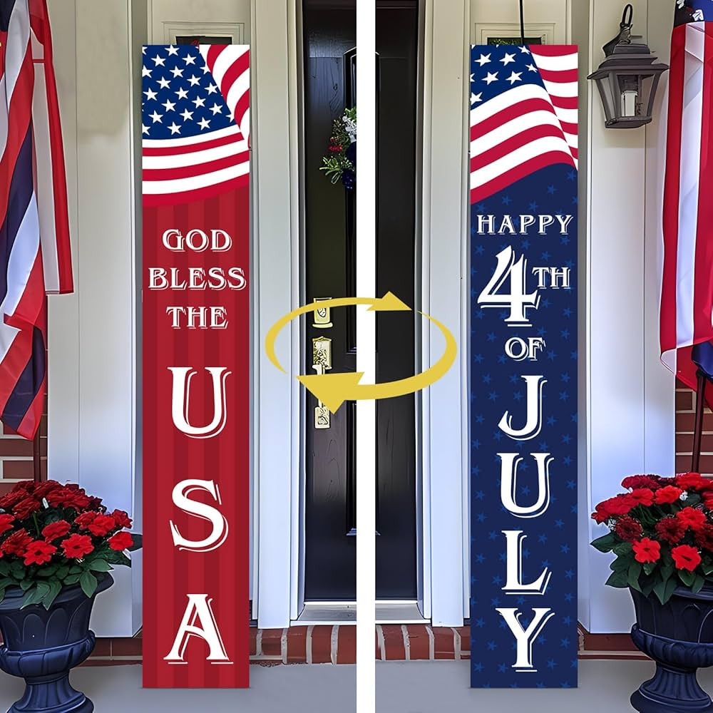 Two Sided 4th of July Porch Sign, 47.2In Wooden Independence Day God Bless The USA Front Door Dec... | Amazon (US)