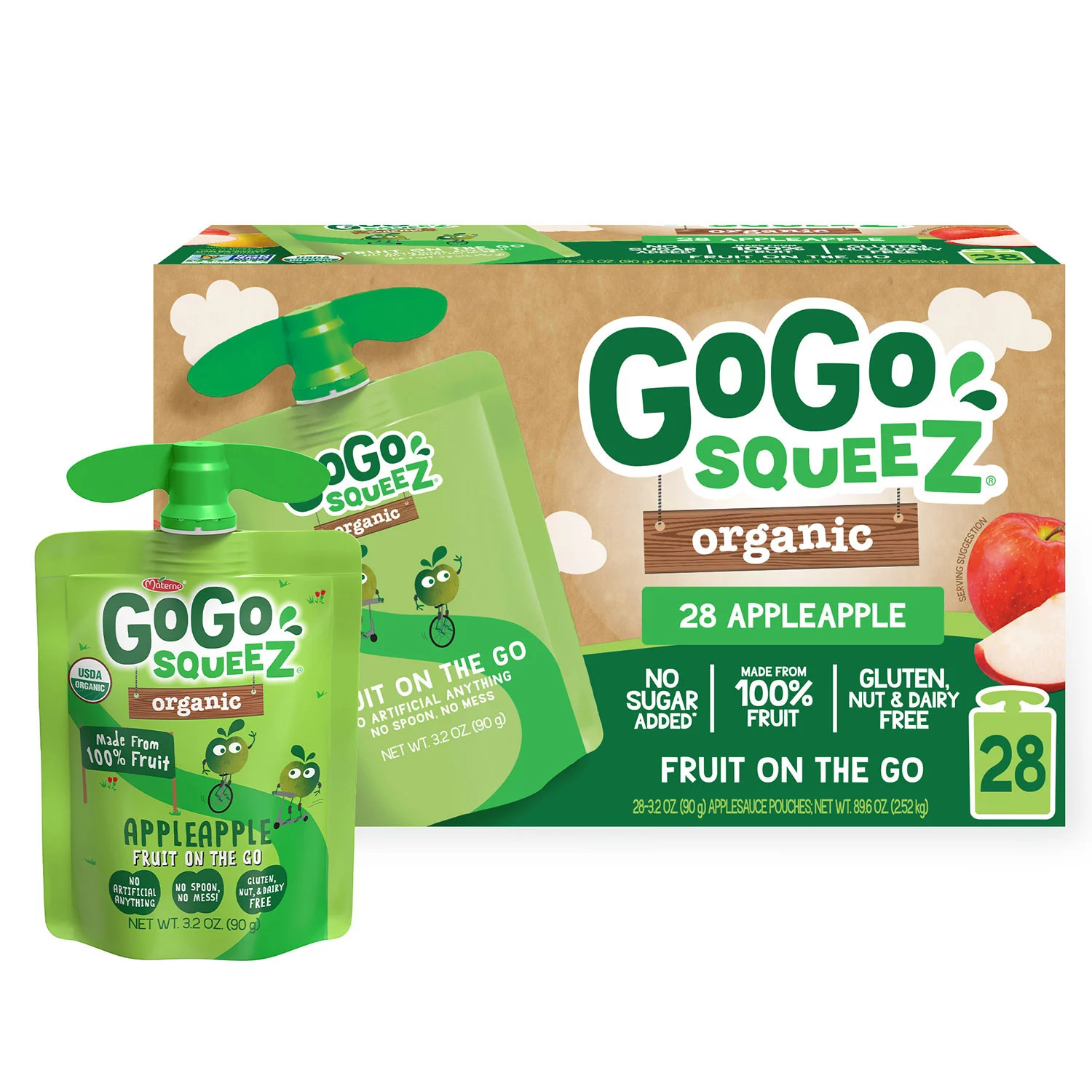GoGo SqueeZ Organic Applesauce Pouches, Apple Apple, 3.2 oz., 28 ct. | Sam's Club