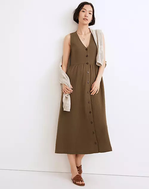 Lightspun Button-Front Tank Midi Dress | Madewell