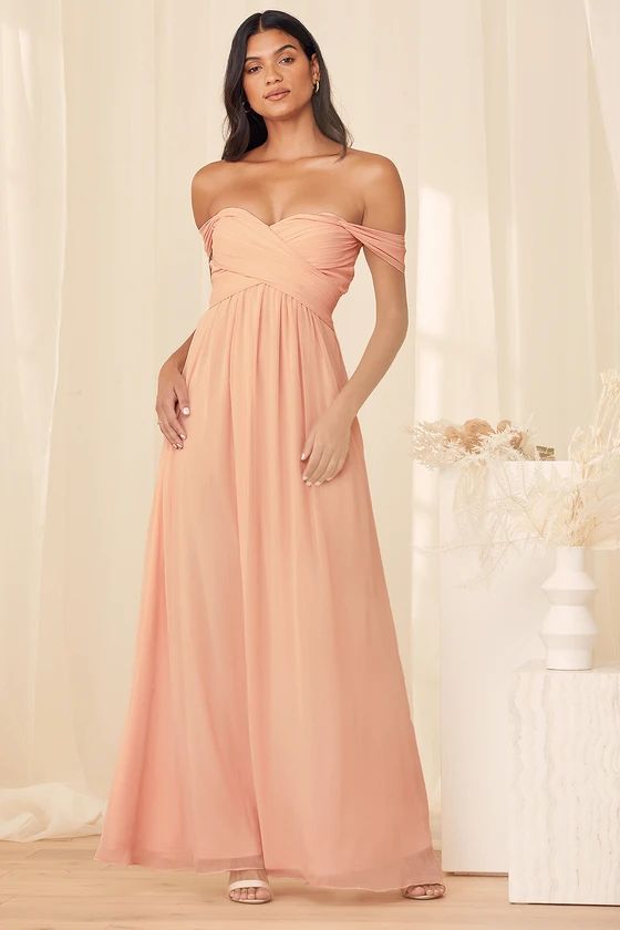 Romantic Splendor True Blush Off-The-Shoulder Maxi Dress | Lulus (US)