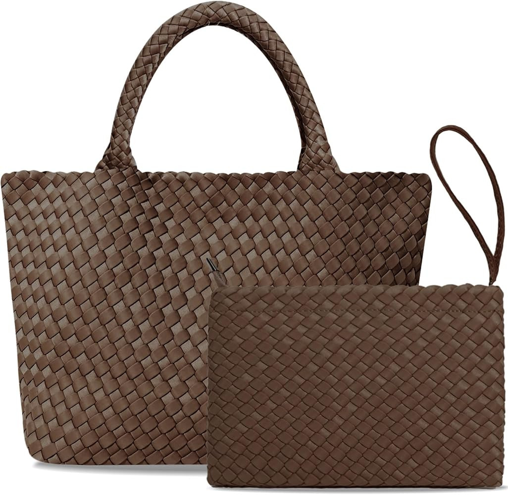 Large Woven Purse for Women, Neoprene Top-handle Shoulder Bag, Braided Handbags and Purses, Trave... | Amazon (US)