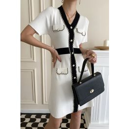 Retro Grace Contrast Color Knit Dress in White | Chicwish