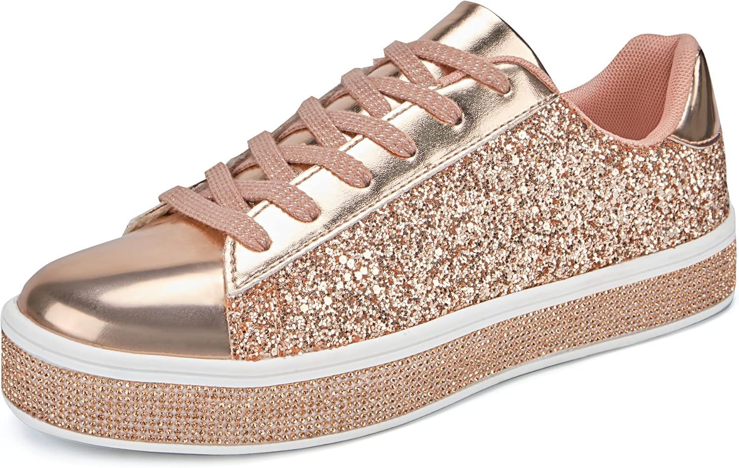 UUBARIS Women's Glitter Tennis Sneakers Neon Dressy Sparkly Sneakers Rhinestone Bling Wedding Bri... | Amazon (US)