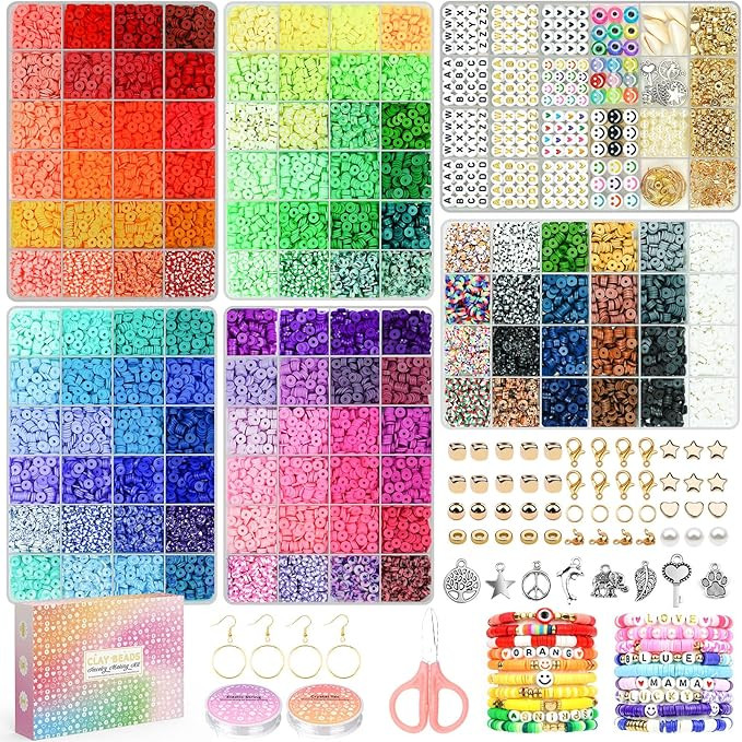 Sistenia 20,000 Pcs Clay Beads Bracelet Making Kit, 120 Colors 6 Boxes Polymer Beads Spacer Heish... | Amazon (US)