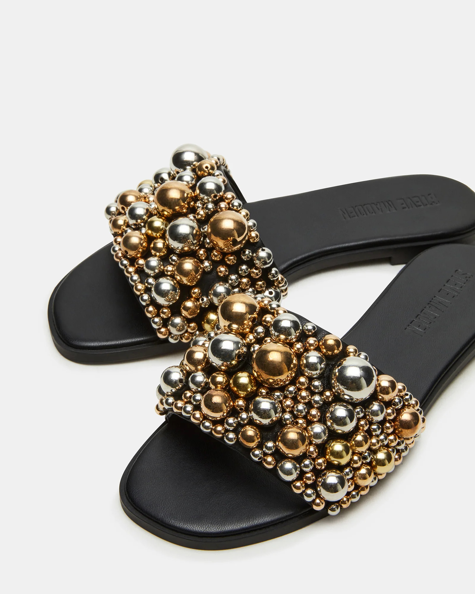 KLIO Black Multi Ornament Embellished Slide Sandal | Women's Sandals | Steve Madden (US)