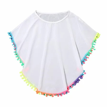 Swim Cover Up for Girls Cover-up Beach Swimsuit Chiffon Coverup with Pompom Tassel | Walmart (US)