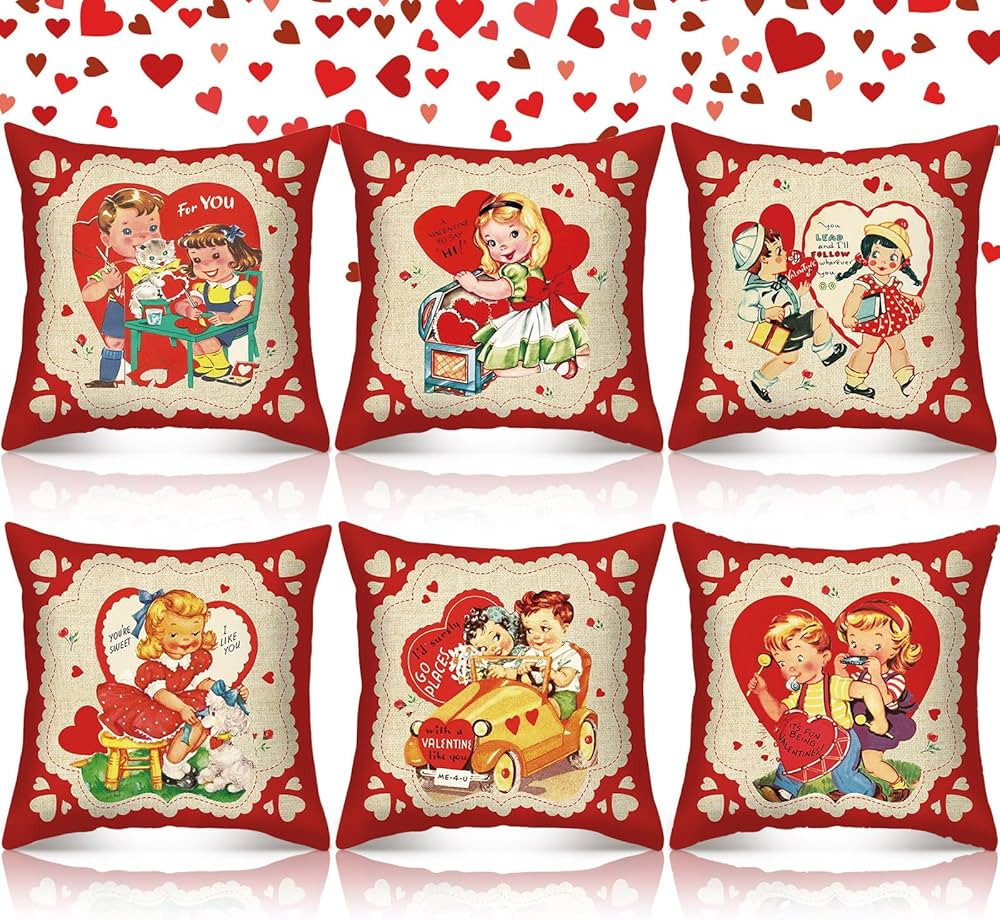 Set of 6 Valentine's Day Pillow Covers 18x18 Vintage Valentine Red Heart Love Throw Pillows Cases... | Amazon (US)