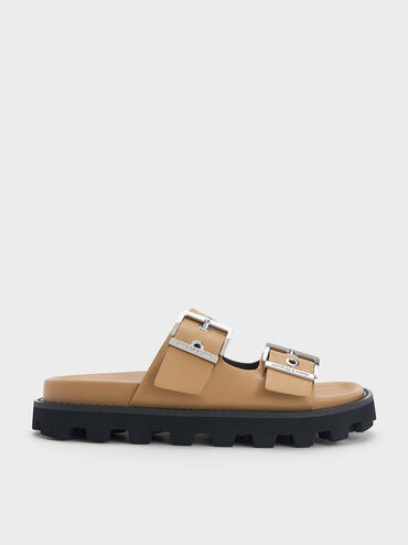 Camel Trill Grommet Double-Strap Sandals | CHARLES & KEITH | Charles & Keith US