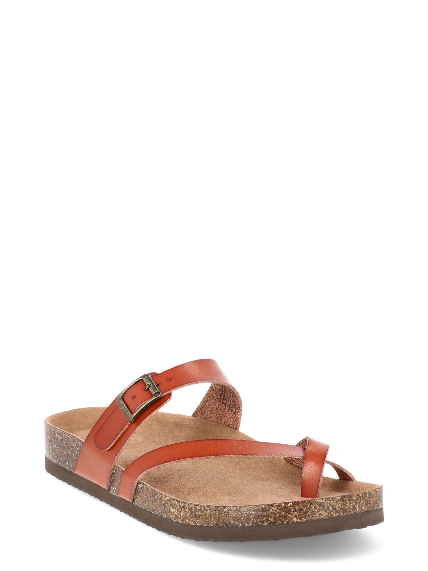 Time and Tru Women's Asymmetric Strap Footbed Sandals, Wide Width Available | Walmart (US)