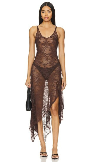 Adonia Lace Midi Dress in Chocolate | Revolve Clothing (Global)