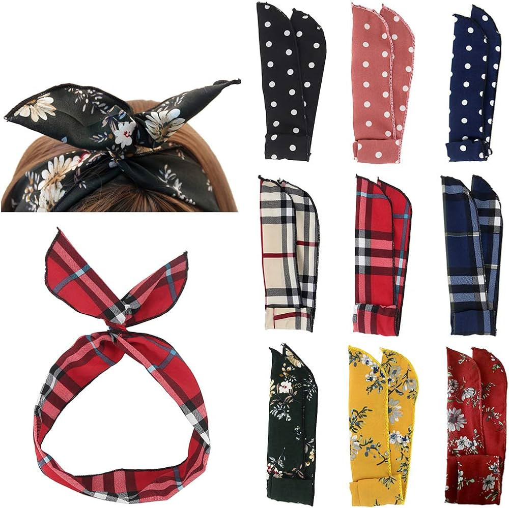 Carede Twist Bow Wire Headbands Head Wrap Retro Bowknot Polka Dot Lattice Design Rabbit ear Wired... | Amazon (US)