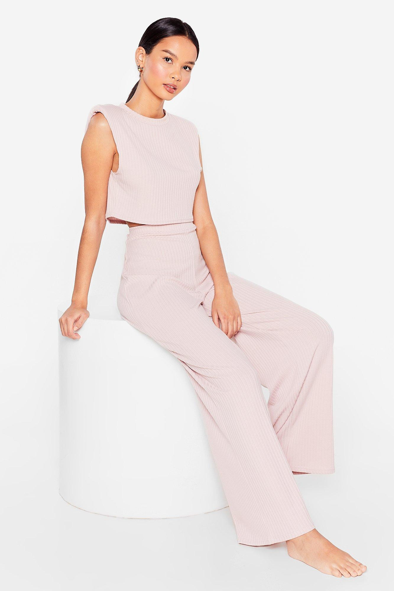Womens Pair 'Em Up Ribbed Top and Wide-Leg Pants Set - Mauve | NastyGal (US & CA)